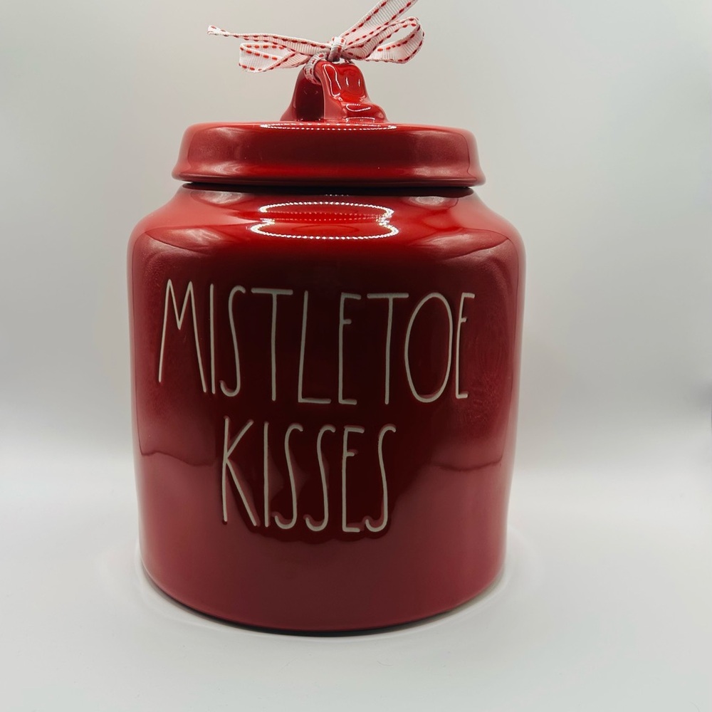 Rae Dunn Red Mistletoe Kisses Canister